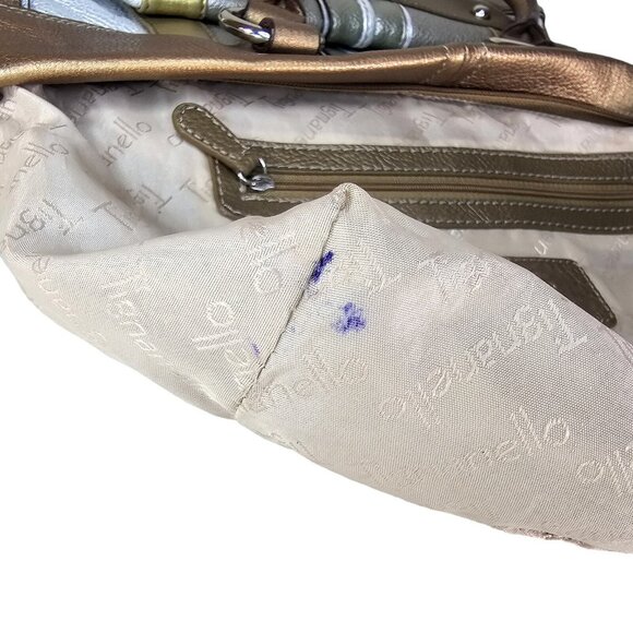 Tignanello Metallic Pebbled Leather Shoulder Bag Gold Silver Bronze Zip With Tag - Picture 10 of 13